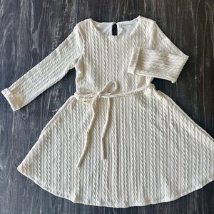 Girls Size 12 Cream Cable Knit dress with cord belt